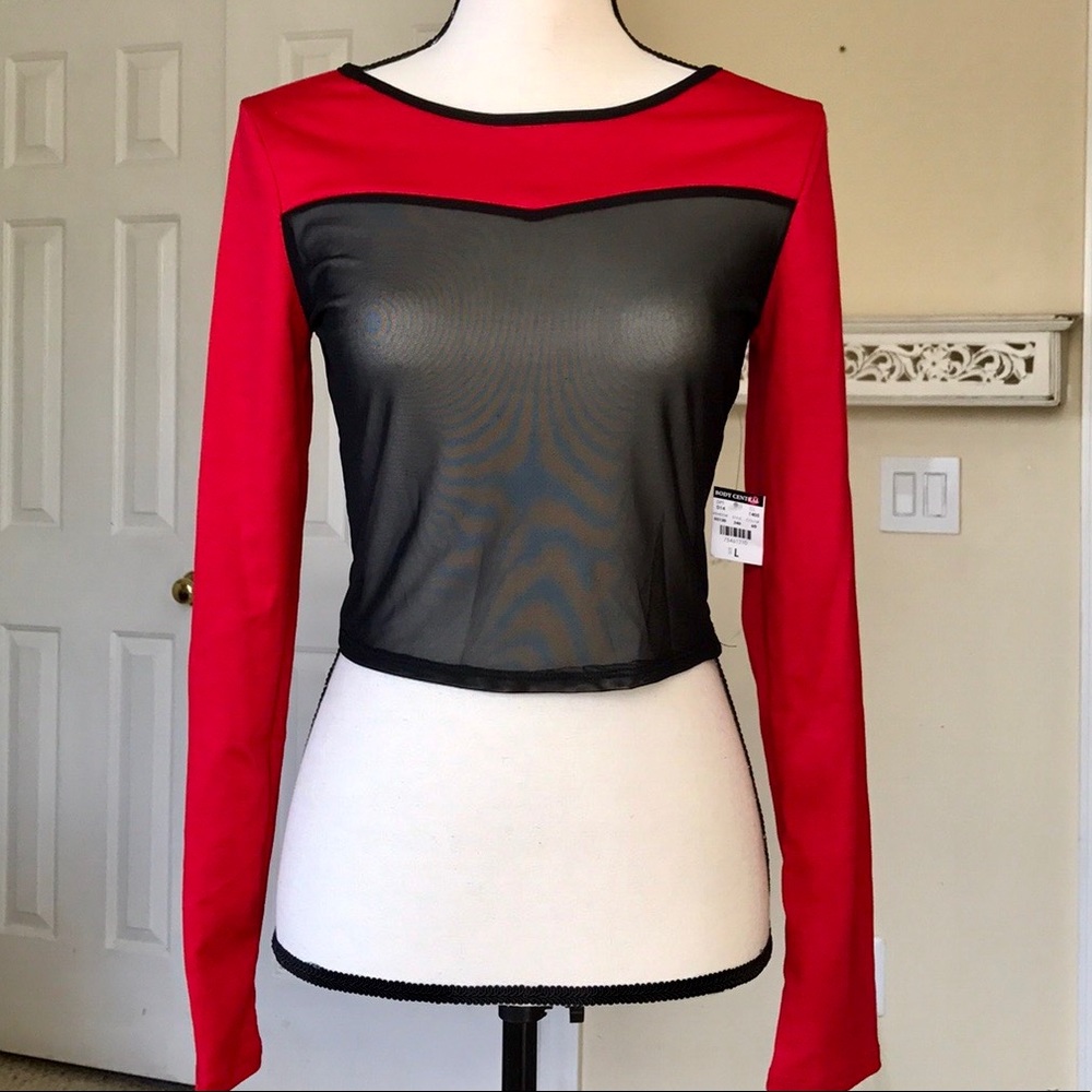 NWT BODY CENTRAL LONG SLEEVE TOP W/ BLACK SHEER
